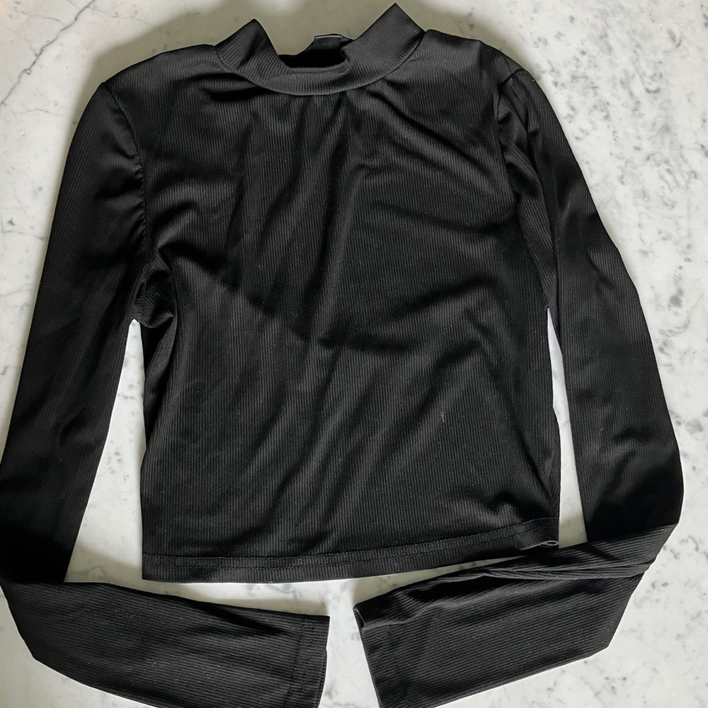 SHEIN Black Ribbed Mock Neck Long Sleeve Top